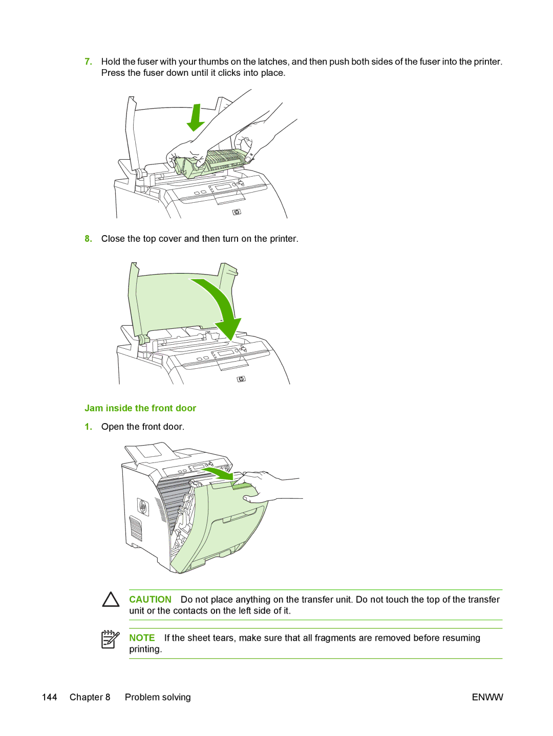 HP 3800 manual Jam inside the front door 