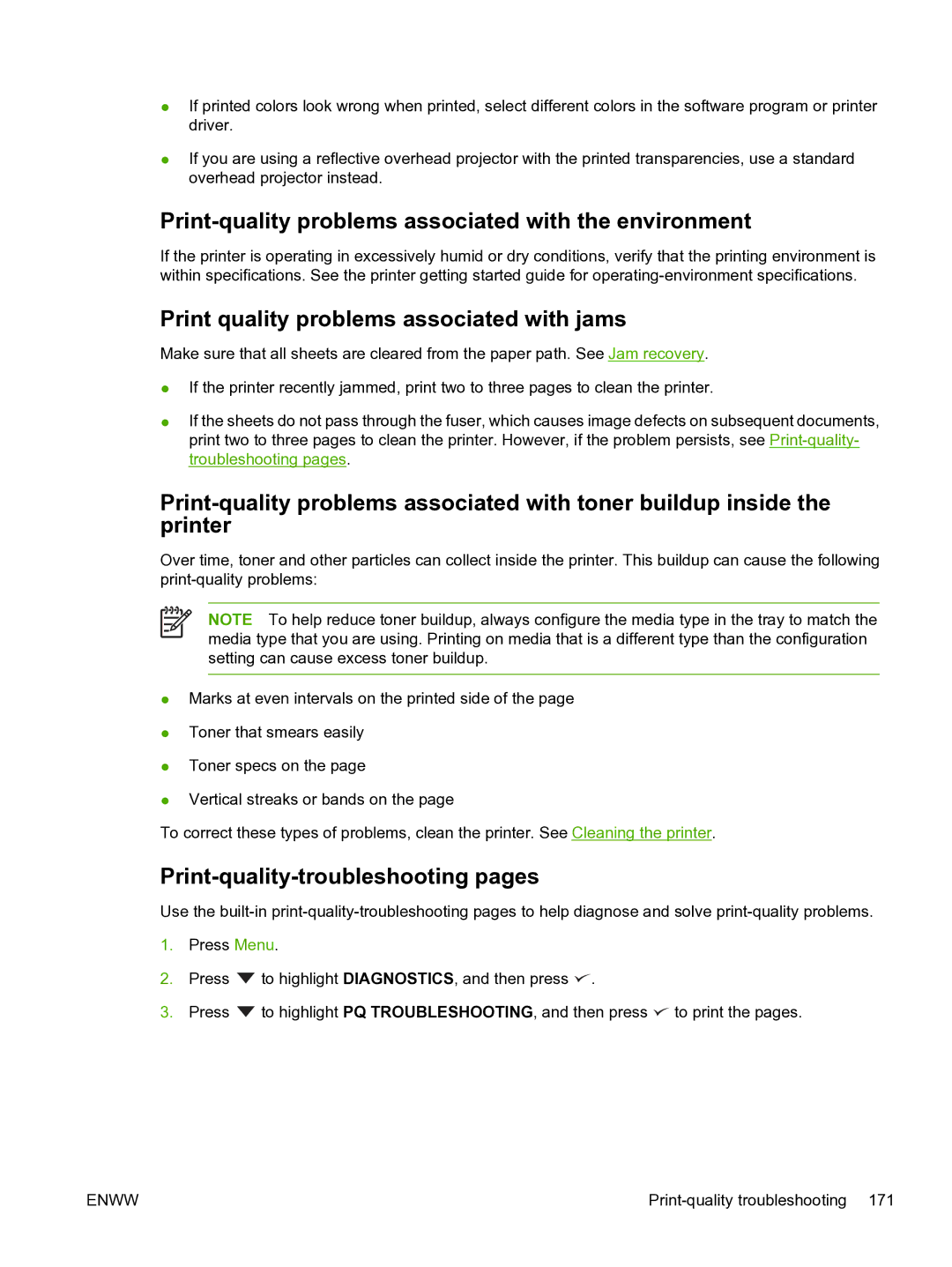 HP 3800 manual Print-quality problems associated with the environment, Print quality problems associated with jams 