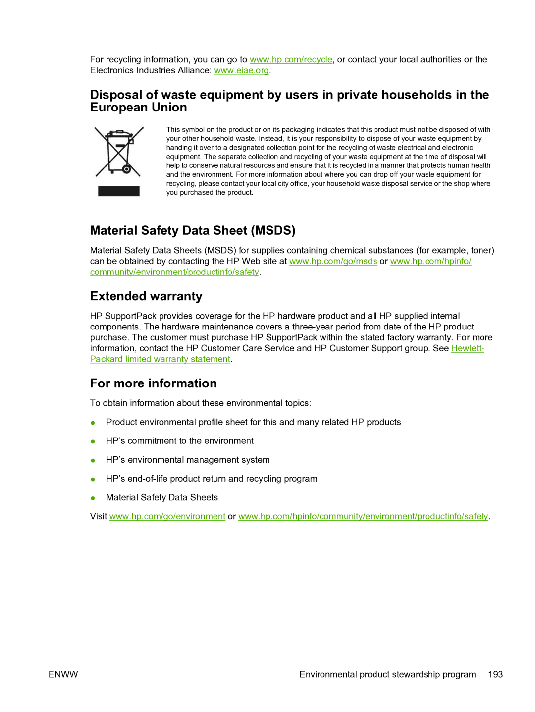 HP 3800 manual Material Safety Data Sheet Msds Extended warranty, For more information 