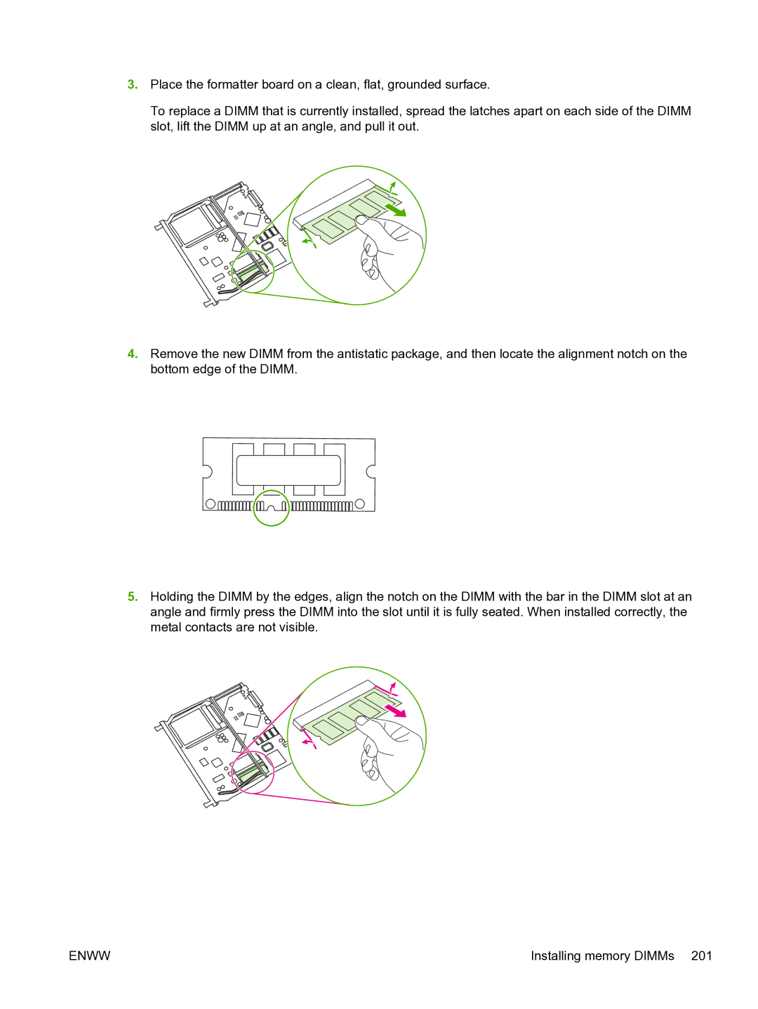 HP 3800 manual Installing memory DIMMs 