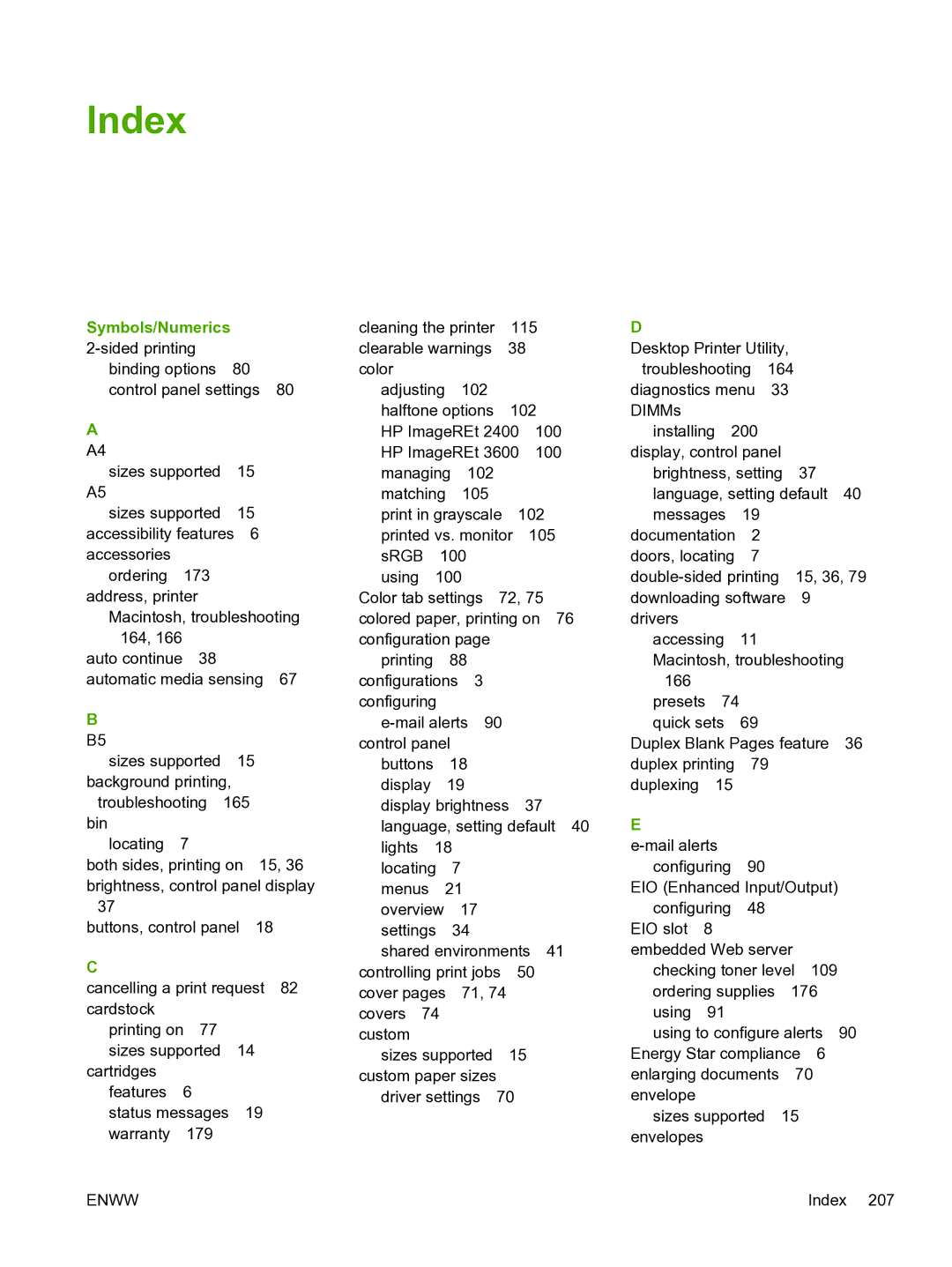 HP 3800 manual Index, Symbols/Numerics 2-sided printing 