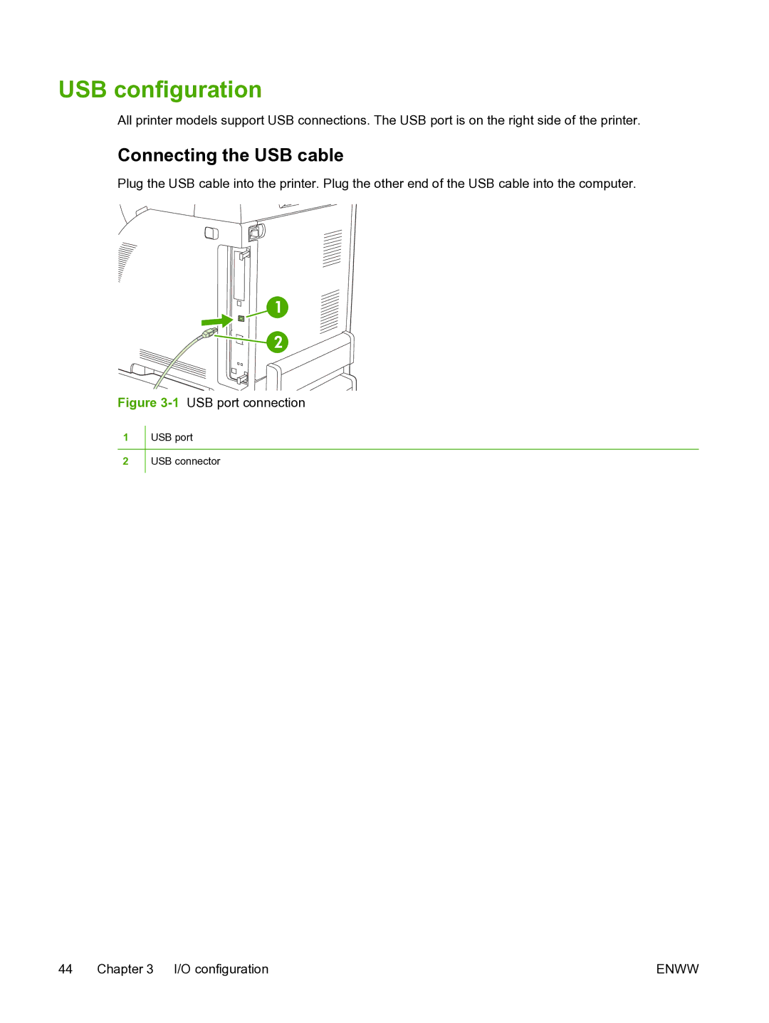 HP 3800 manual USB configuration, Connecting the USB cable 