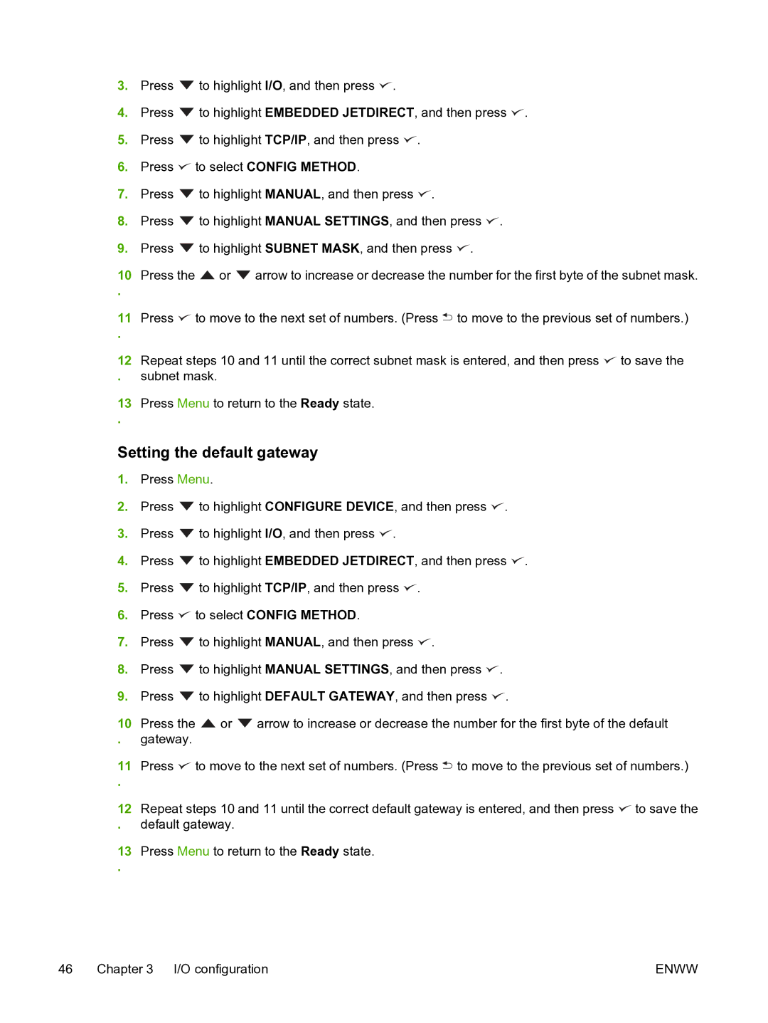 HP 3800 manual Setting the default gateway 