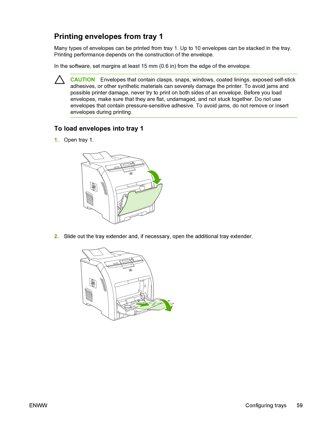 HP 3800 manual Printing envelopes from tray, To load envelopes into tray 