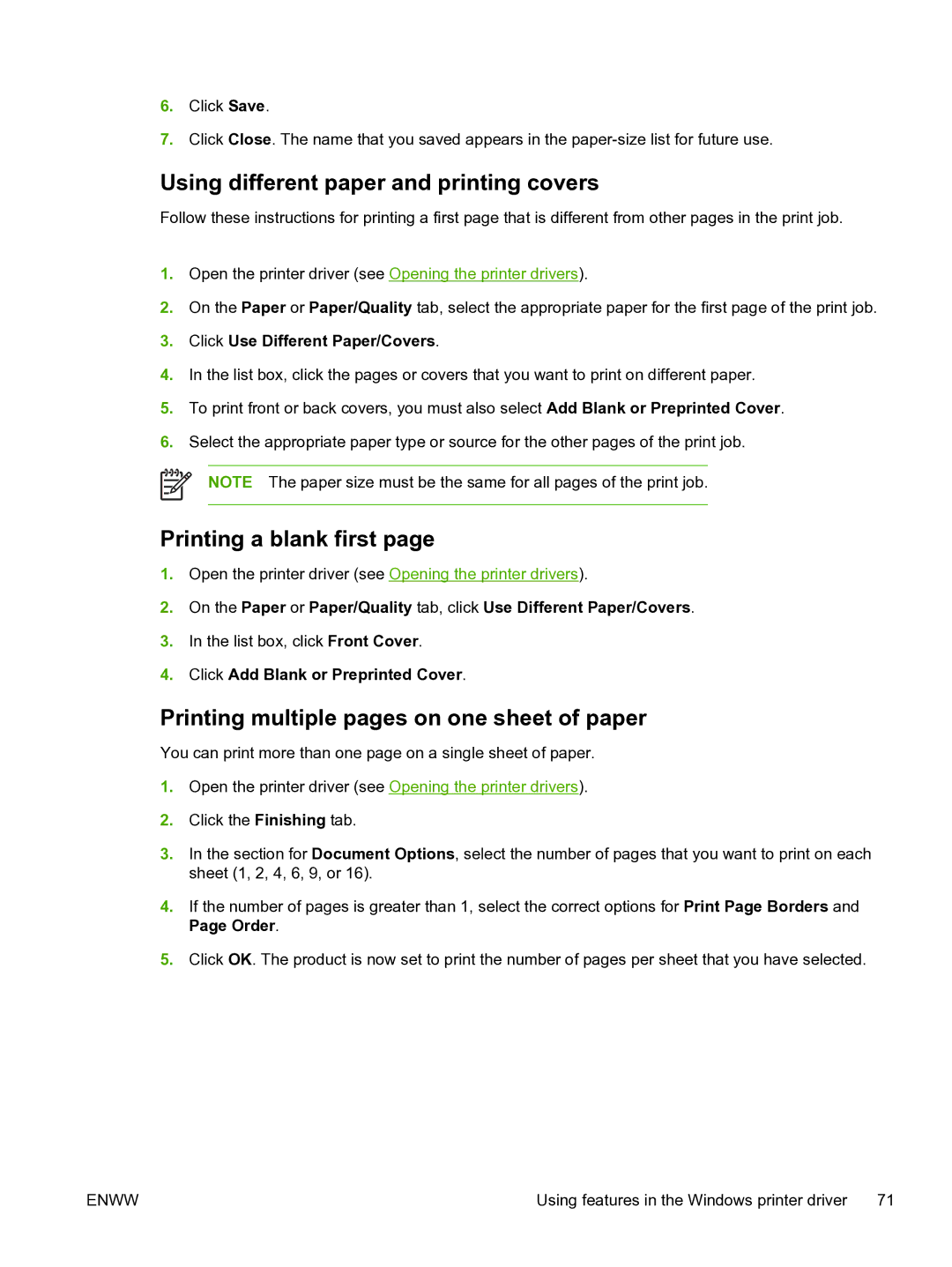 HP 3800 Using different paper and printing covers, Printing a blank first, Printing multiple pages on one sheet of paper 