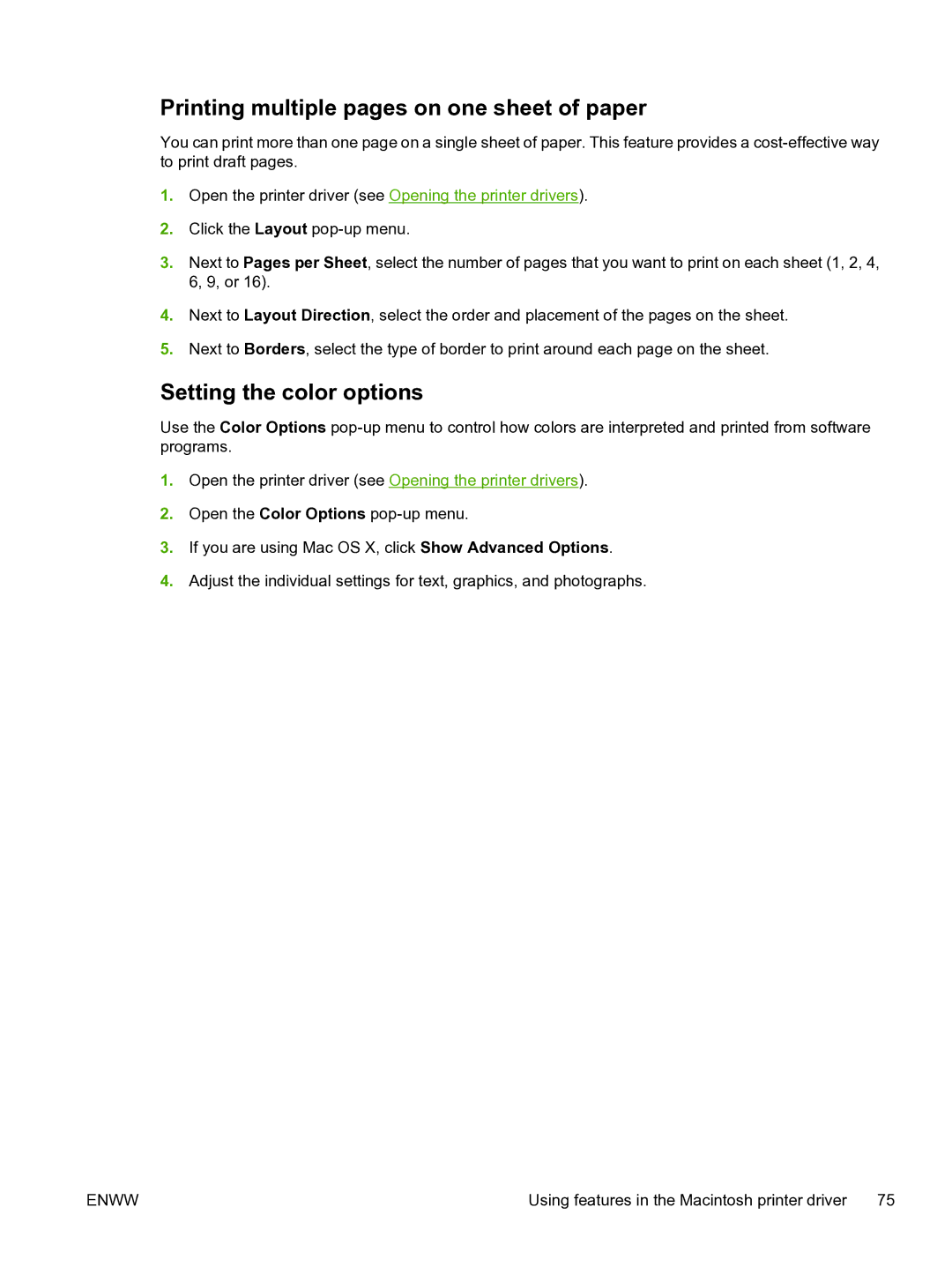 HP 3800 manual Using features in the Macintosh printer driver 