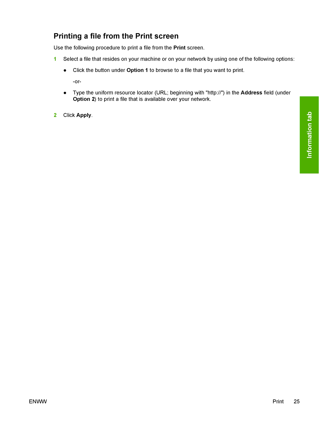 HP 3800 manual Printing a file from the Print screen 