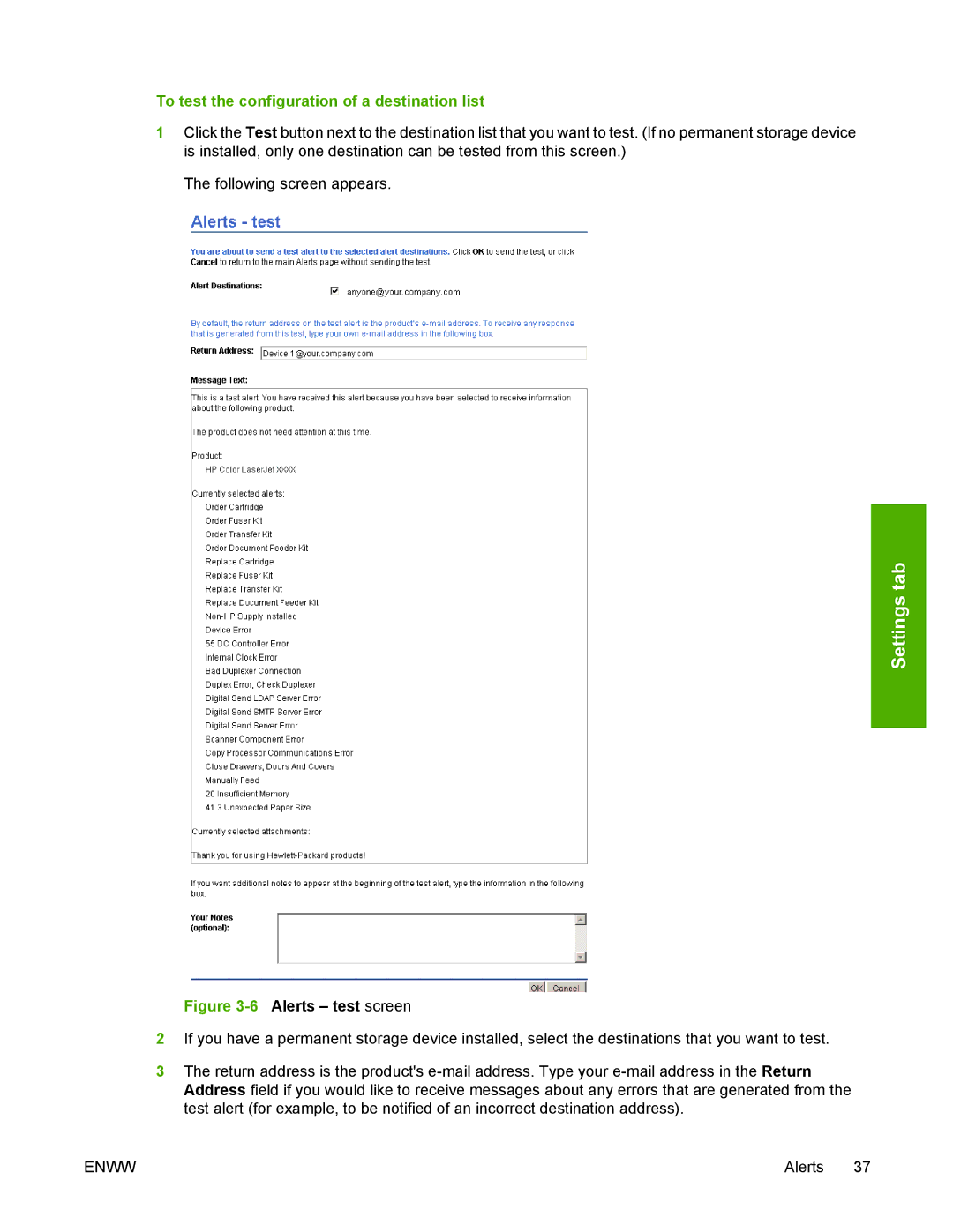 HP 3800 manual To test the configuration of a destination list 