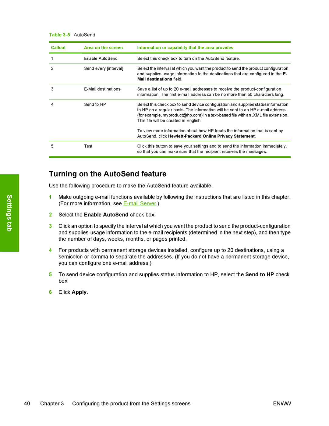 HP 3800 manual Turning on the AutoSend feature, Mail destinations field 