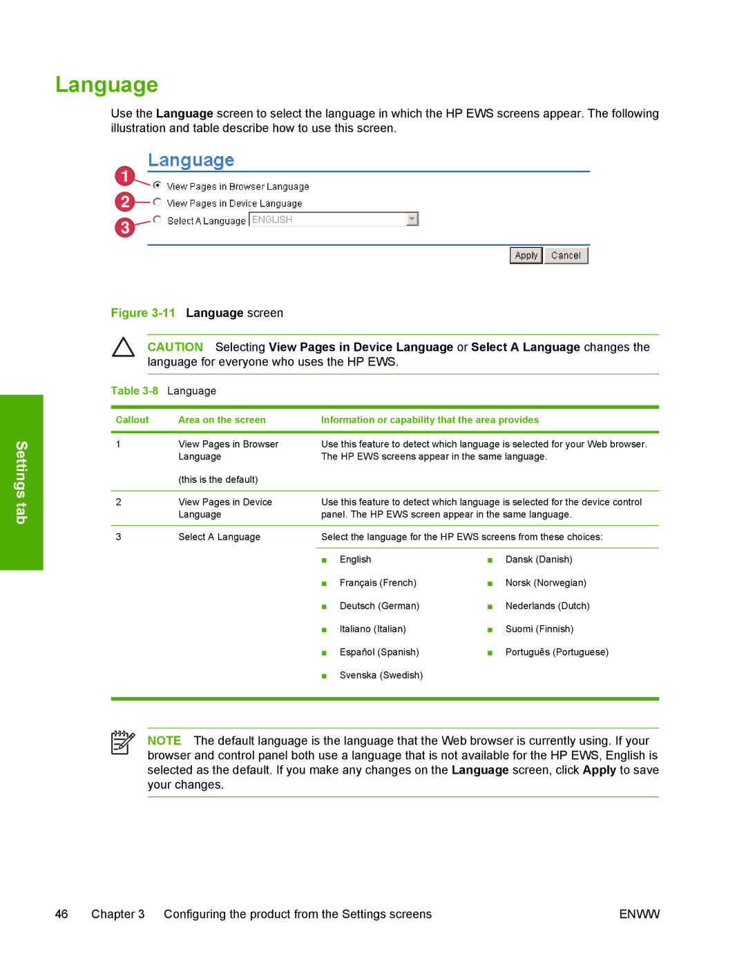 HP 3800 manual Language 