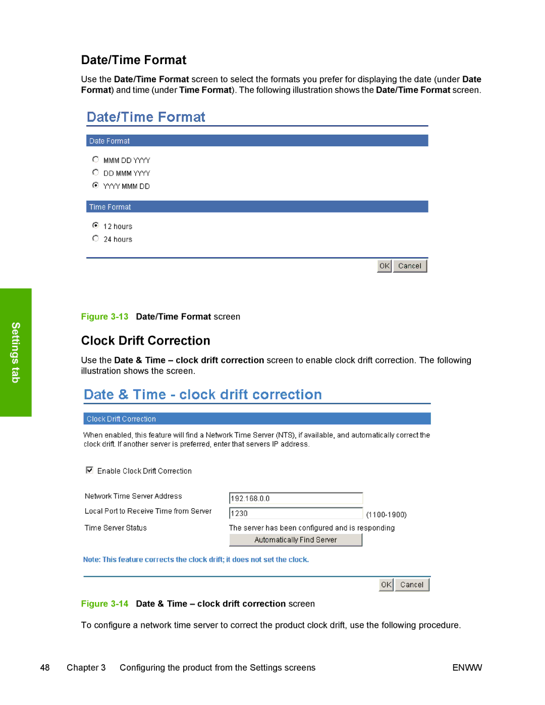 HP 3800 manual Date/Time Format, Clock Drift Correction 