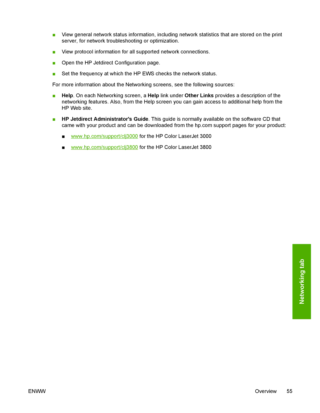 HP 3800 manual Networking tab 