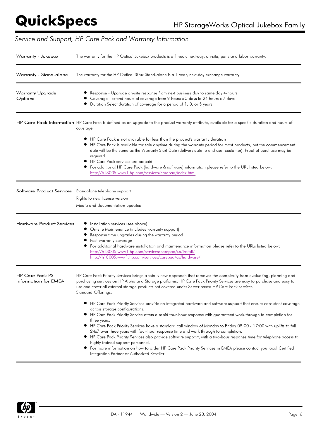 HP 3800ux, 7100ux manual Service and Support, HP Care Pack and Warranty Information 