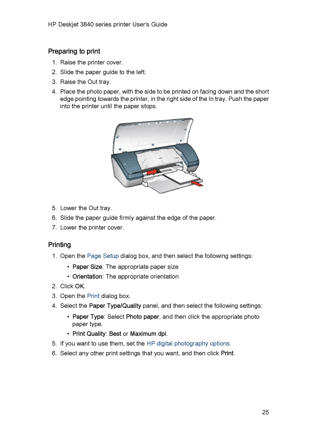 HP 3840 manual Preparing to print 