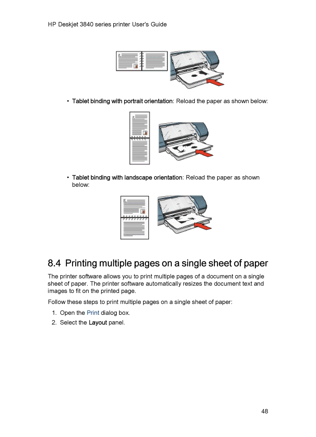 HP 3840 manual Printing multiple pages on a single sheet of paper 