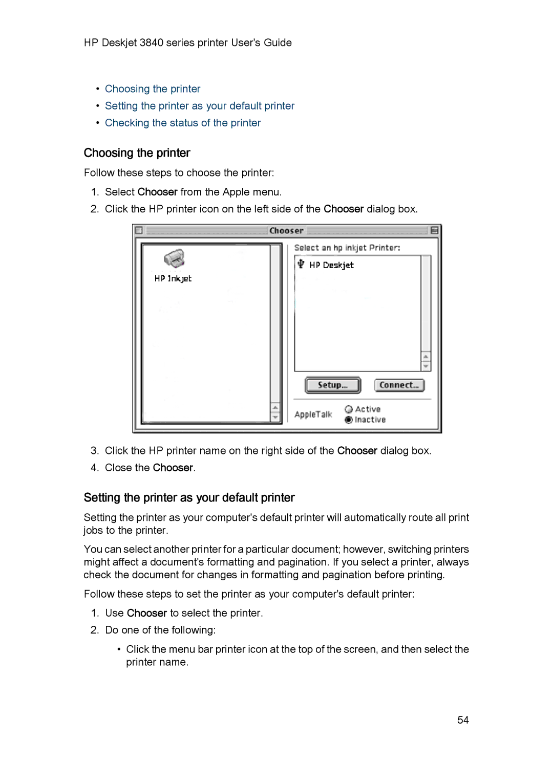 HP 3840 manual Choosing the printer, Setting the printer as your default printer 