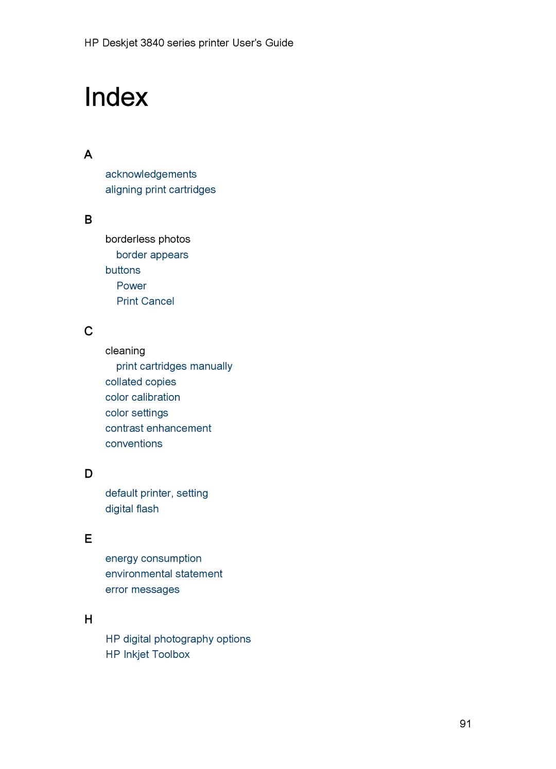 HP 3840 manual Index 