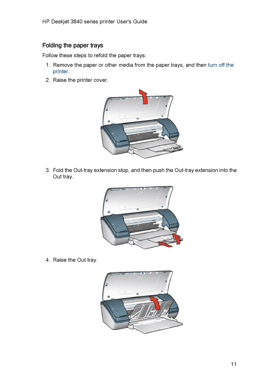 HP 3840 manual Folding the paper trays 