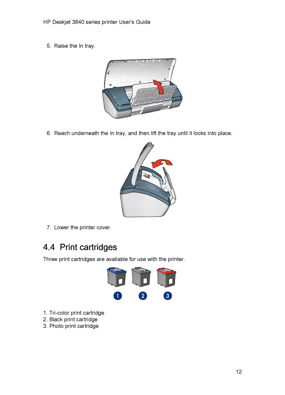 HP 3840 manual Print cartridges 