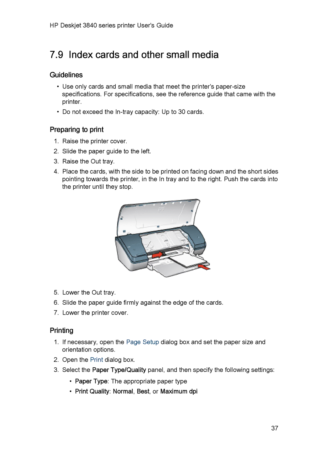 HP 3840 manual Index cards and other small media 