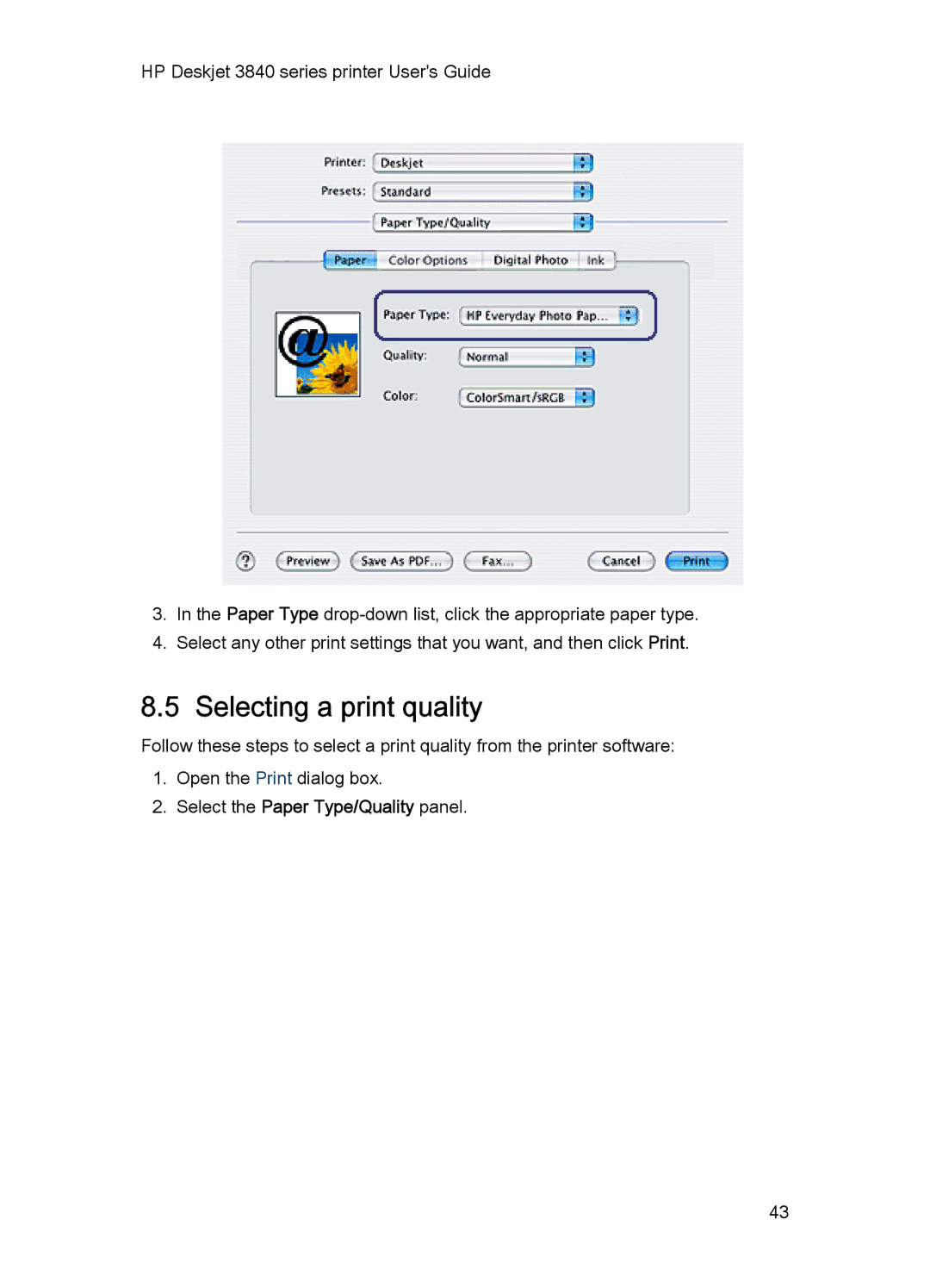 HP 3840 manual Selecting a print quality 