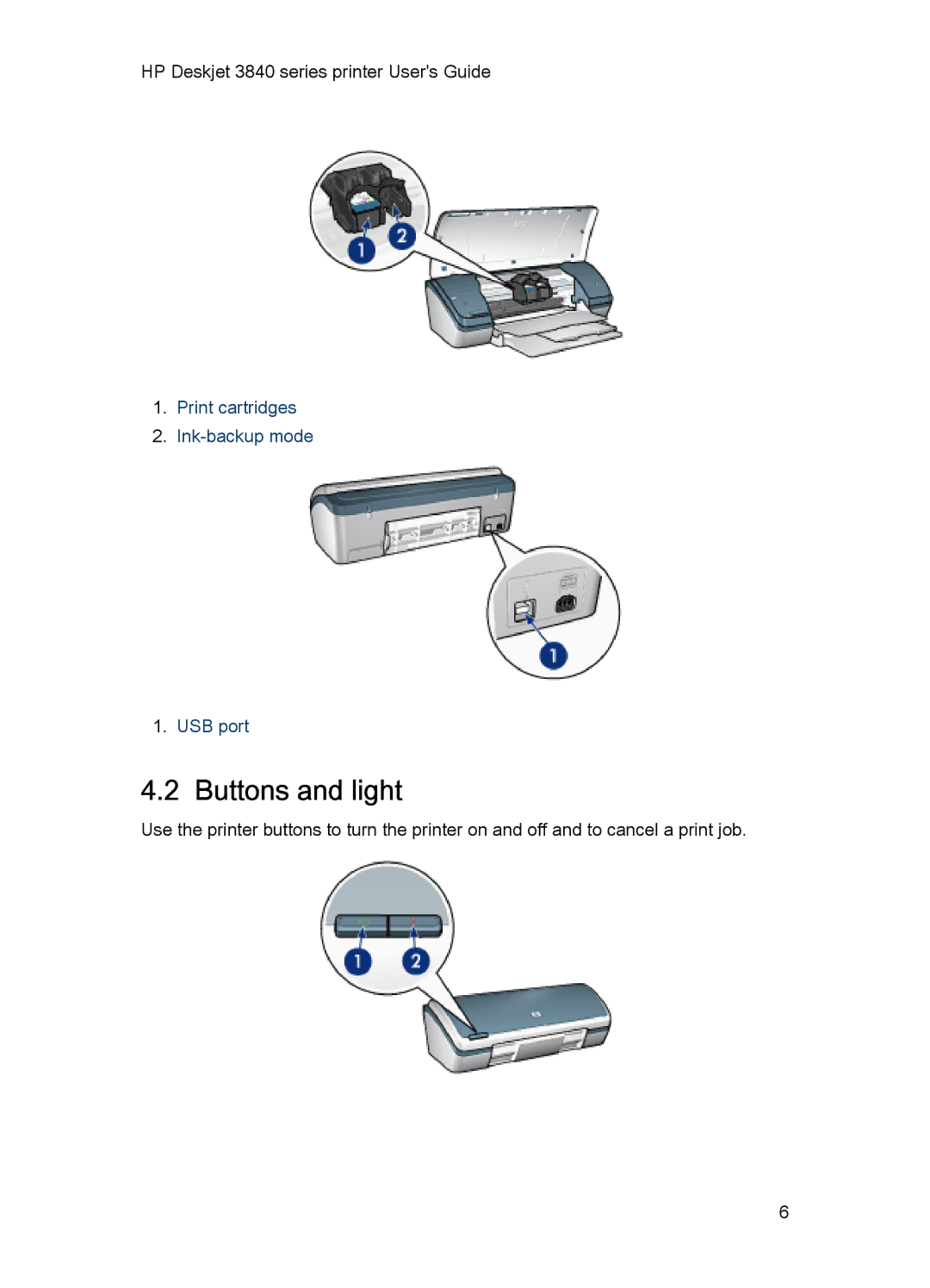 HP 3840 manual Buttons and light 