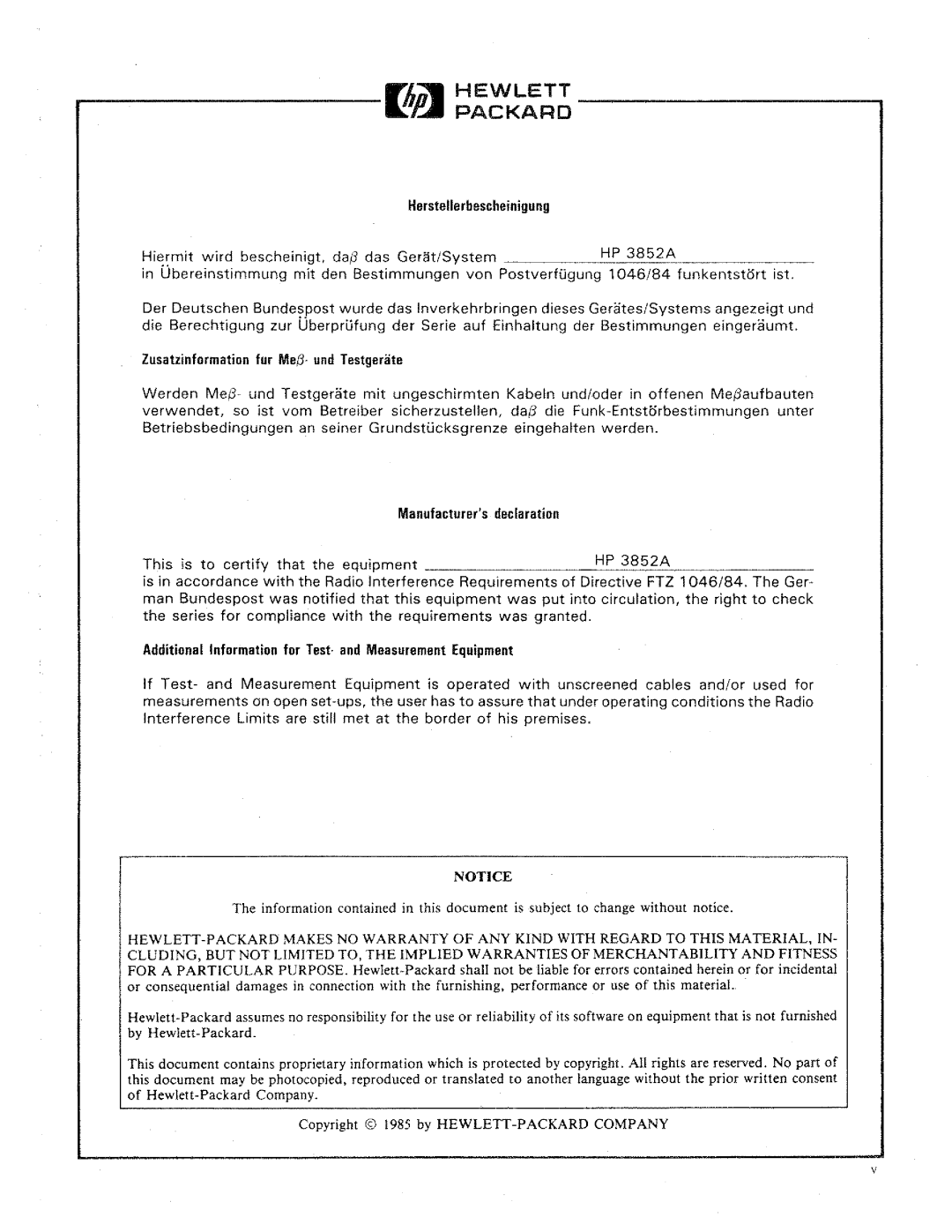 HP 44715A, 3852A manual 