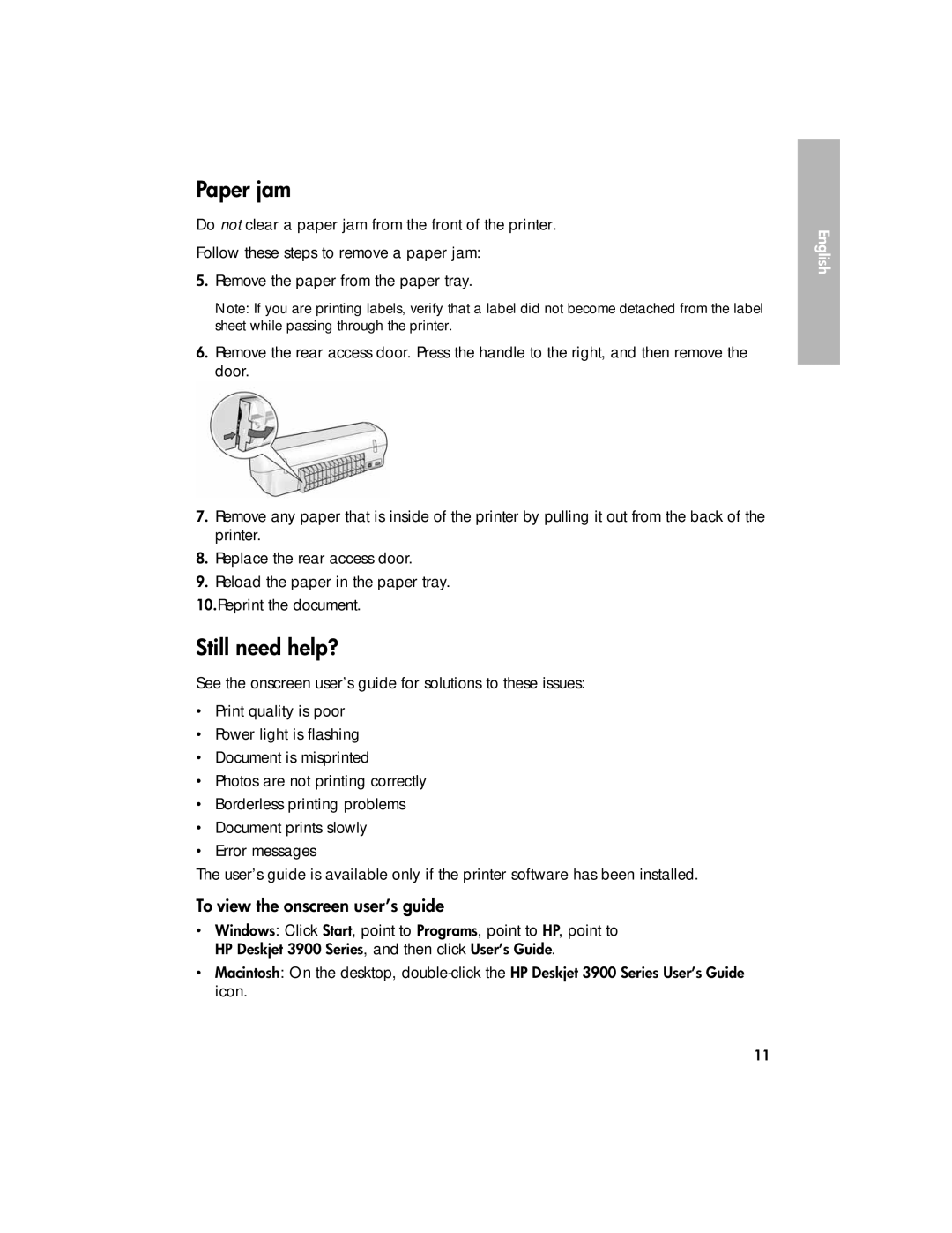 HP 3900 manual Paper jam, Still need help?, To view the onscreen user’s guide 