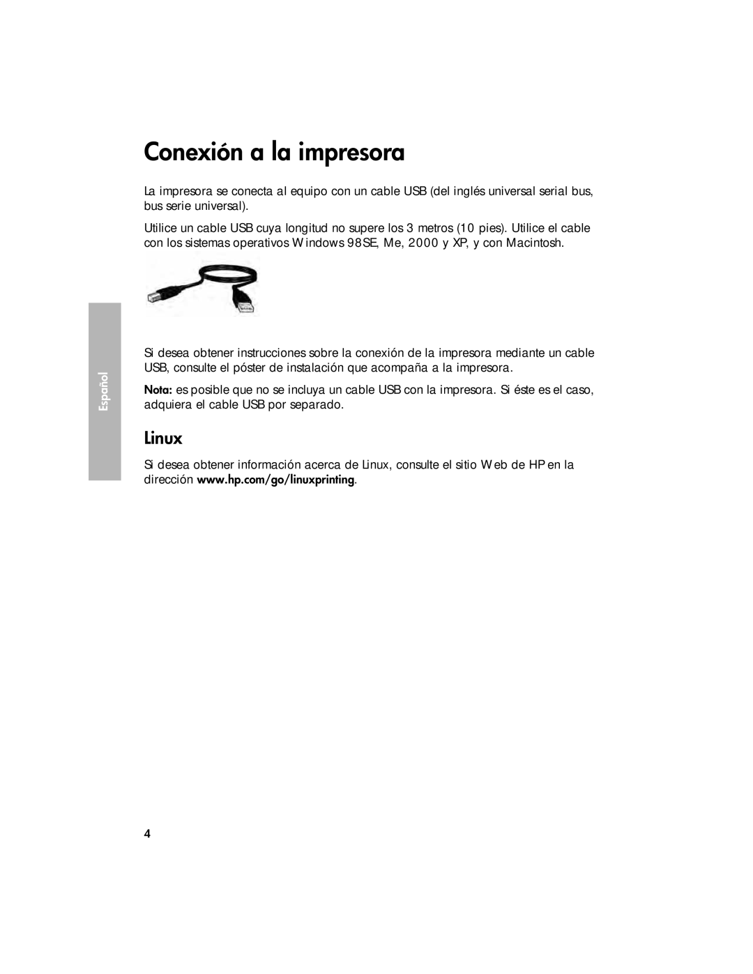 HP 3900 manual Conexión a la impresora, Linux 