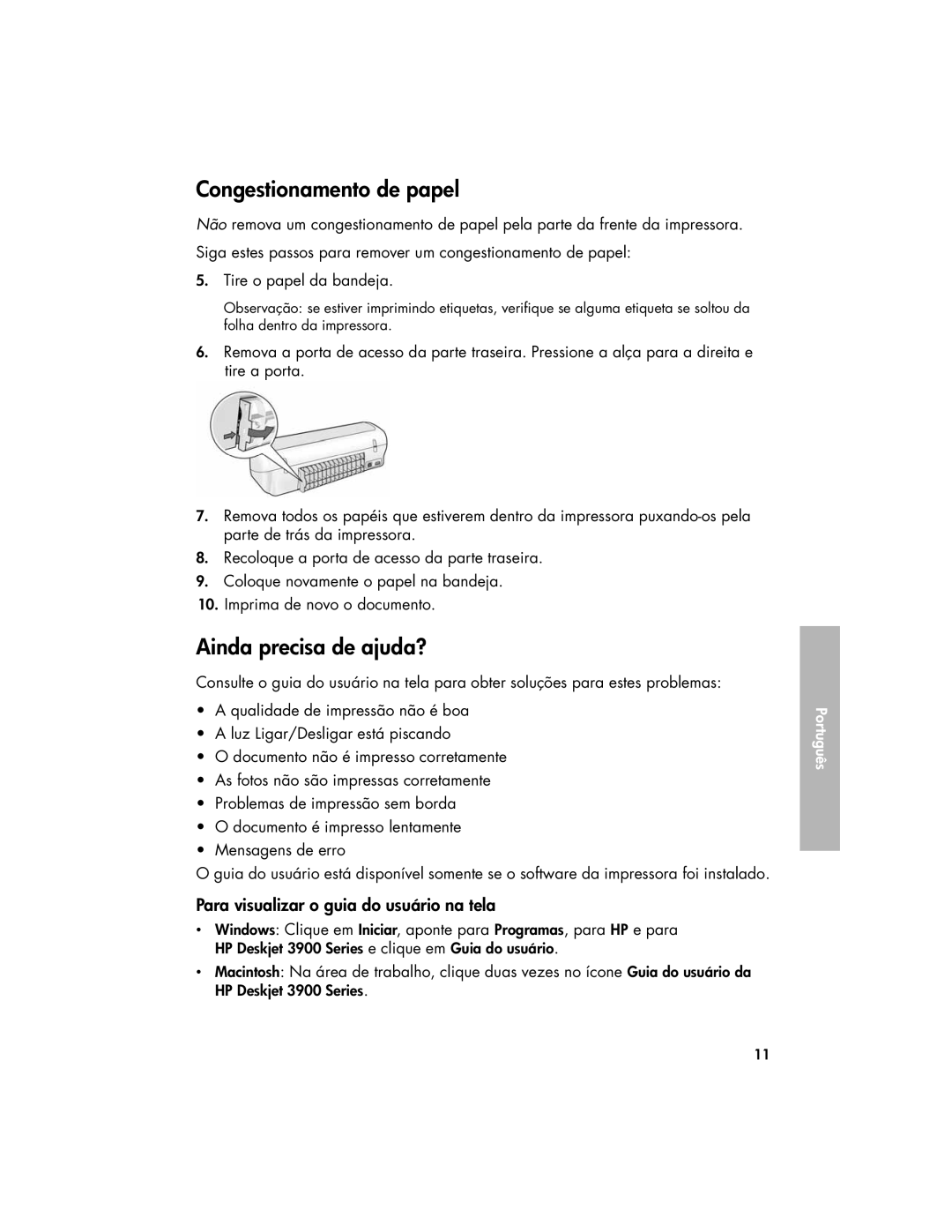 HP 3900 manual Congestionamento de papel, Ainda precisa de ajuda?, Para visualizar o guia do usuário na tela 