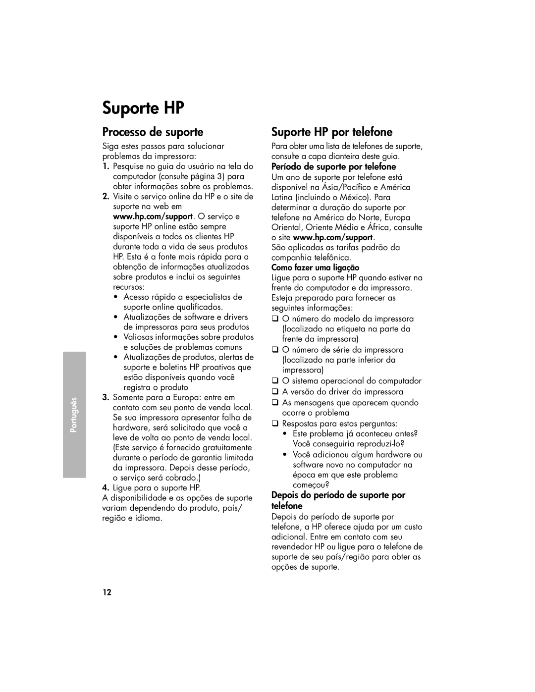 HP 3900 manual Suporte HP 