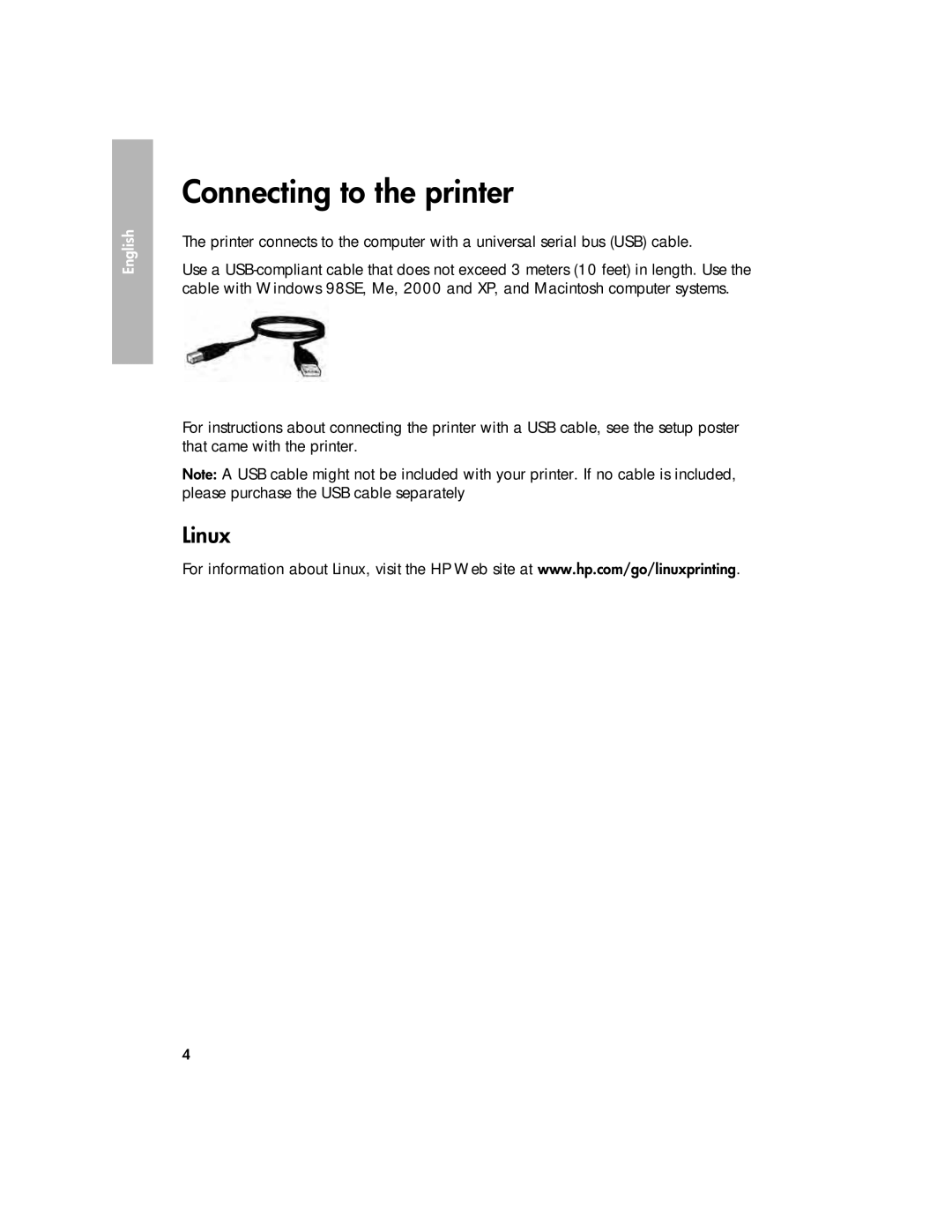 HP 3900 manual Connecting to the printer, Linux 