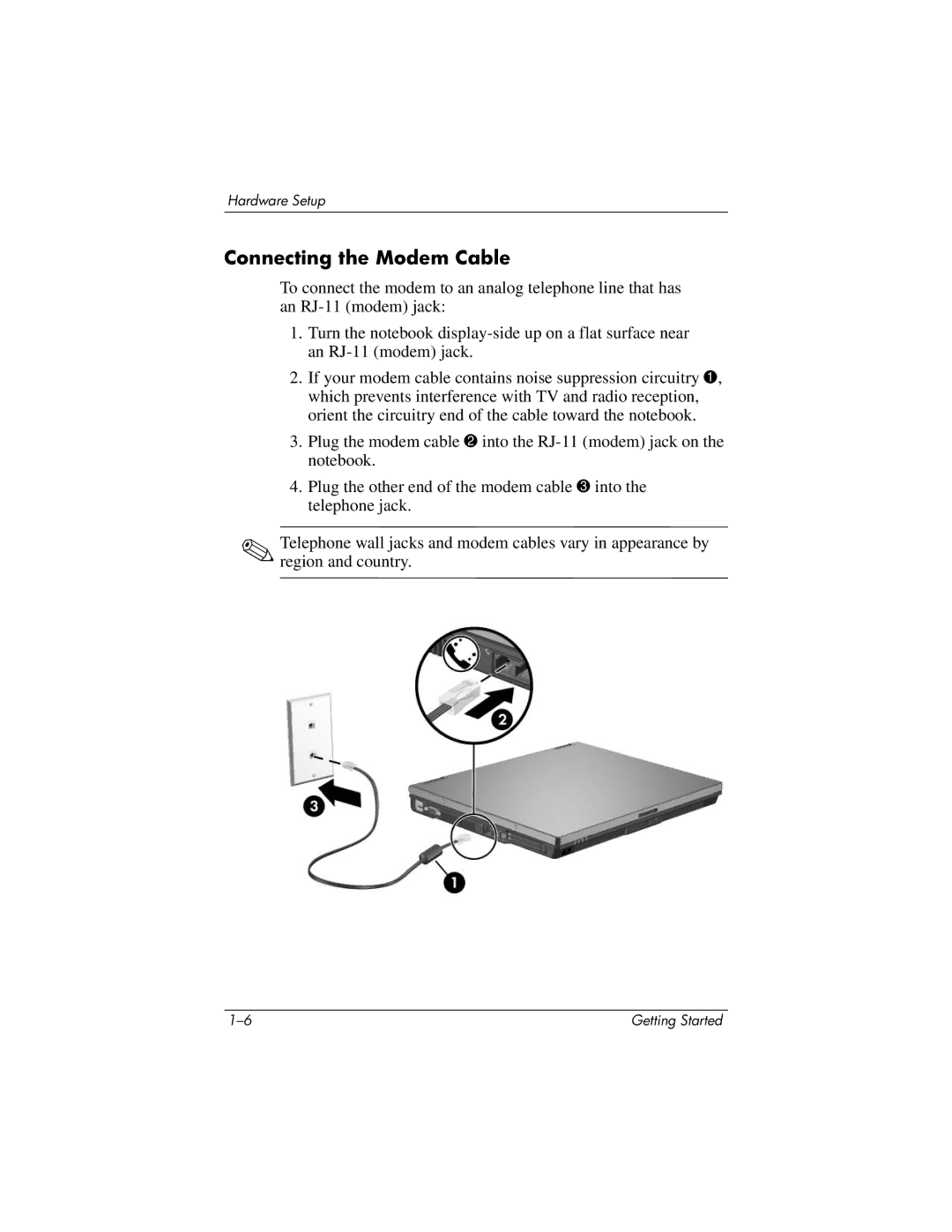 HP 393685-002 manual Connecting the Modem Cable 