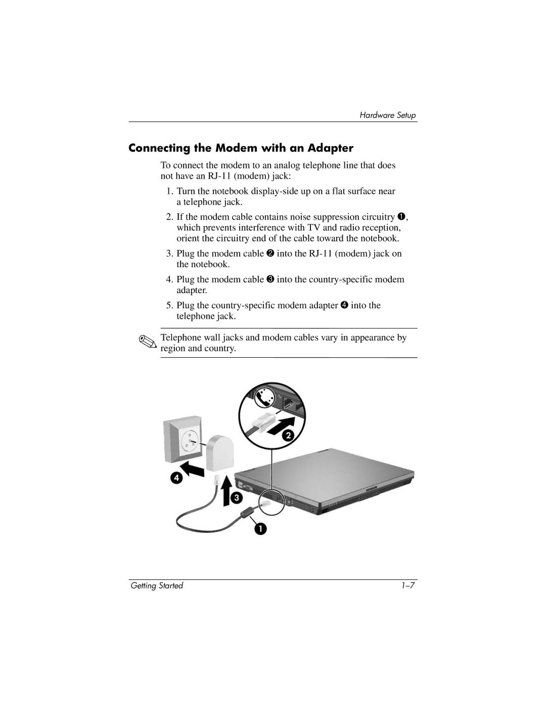 HP 393685-002 manual Connecting the Modem with an Adapter 