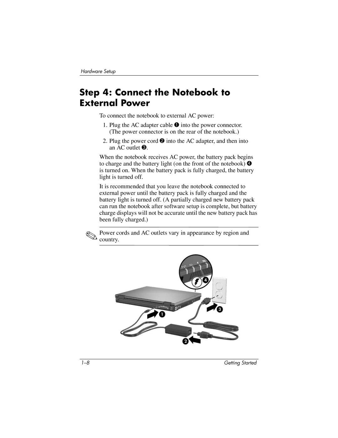 HP 393685-002 manual Connect the Notebook to External Power 