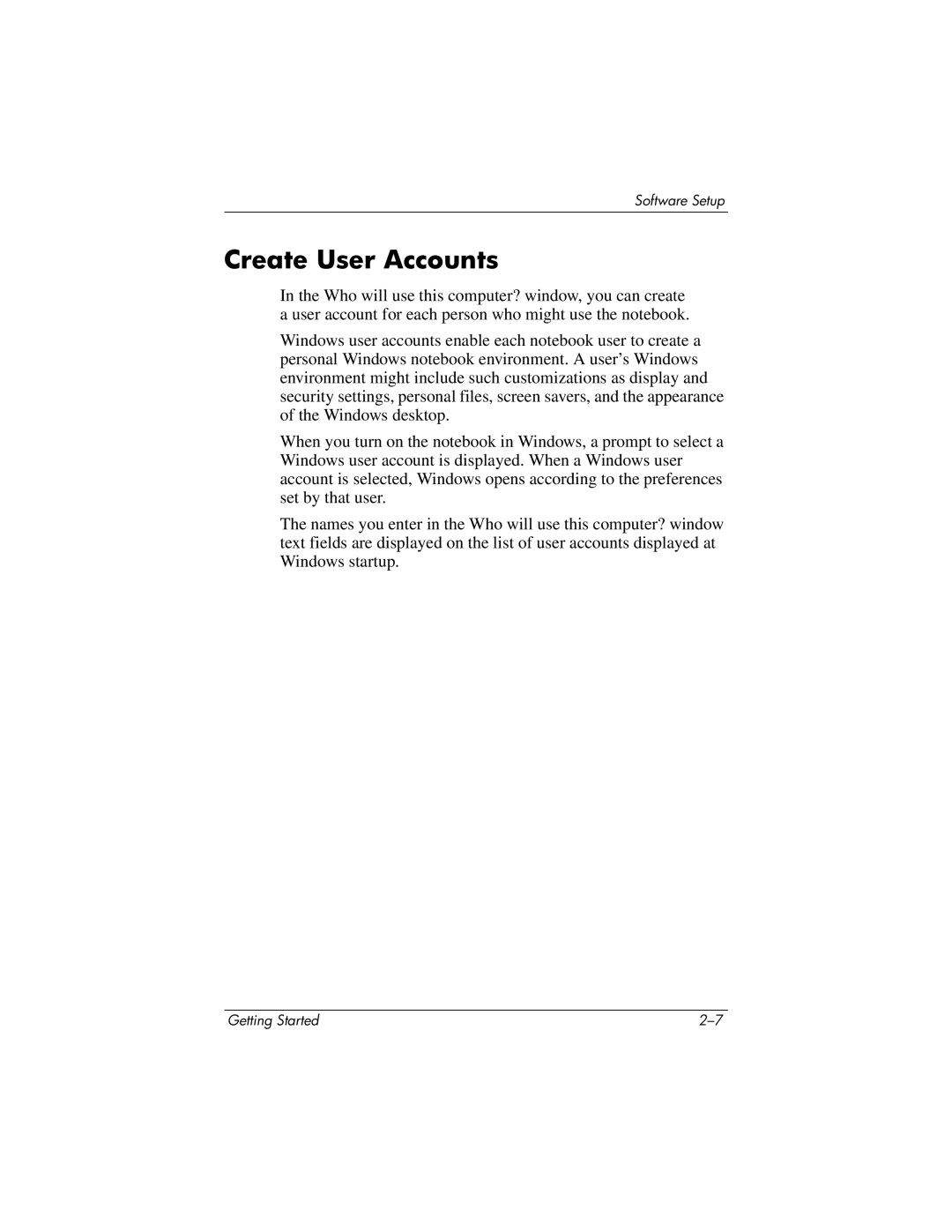 HP 393685-002 manual Create User Accounts 