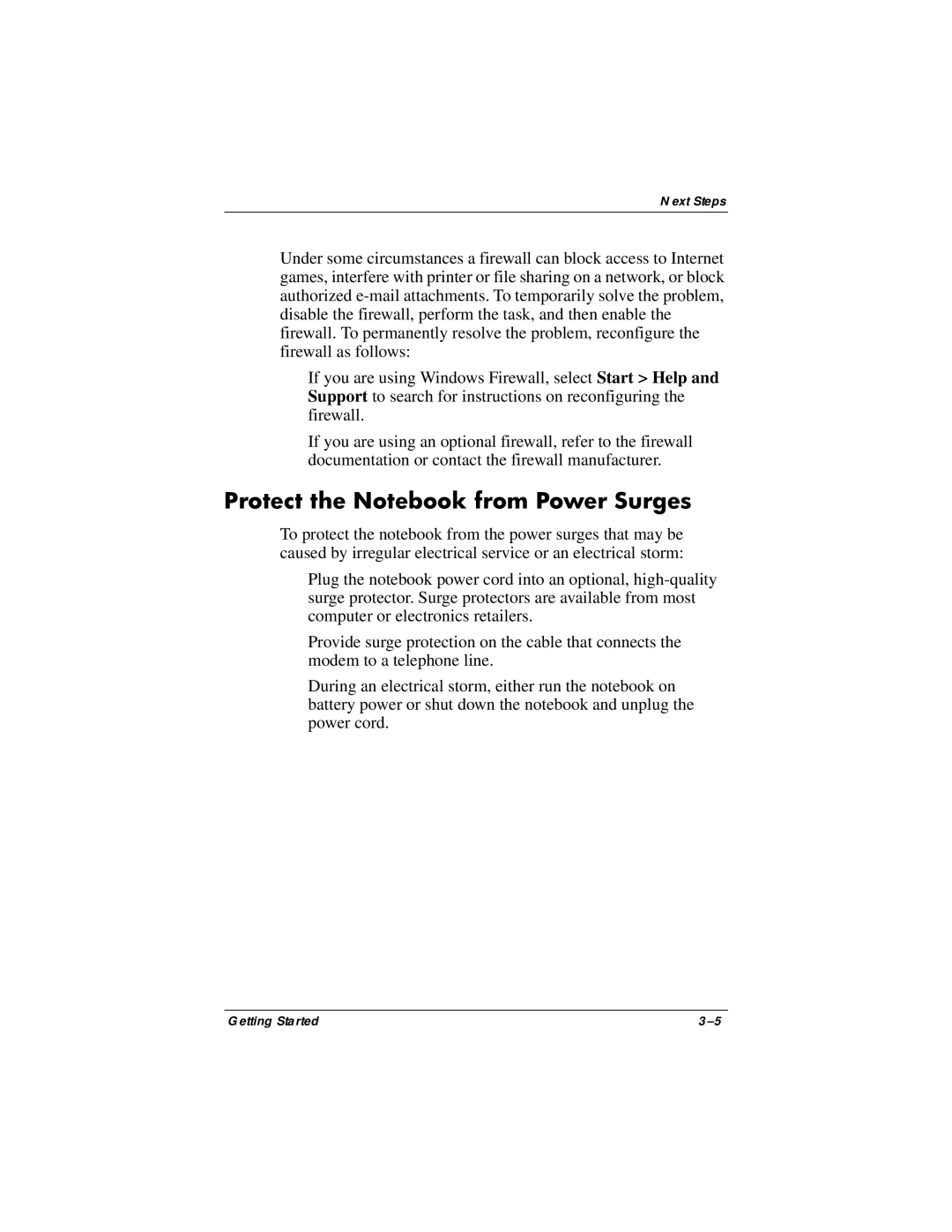 HP 393685-002 manual Protect the Notebook from Power Surges 