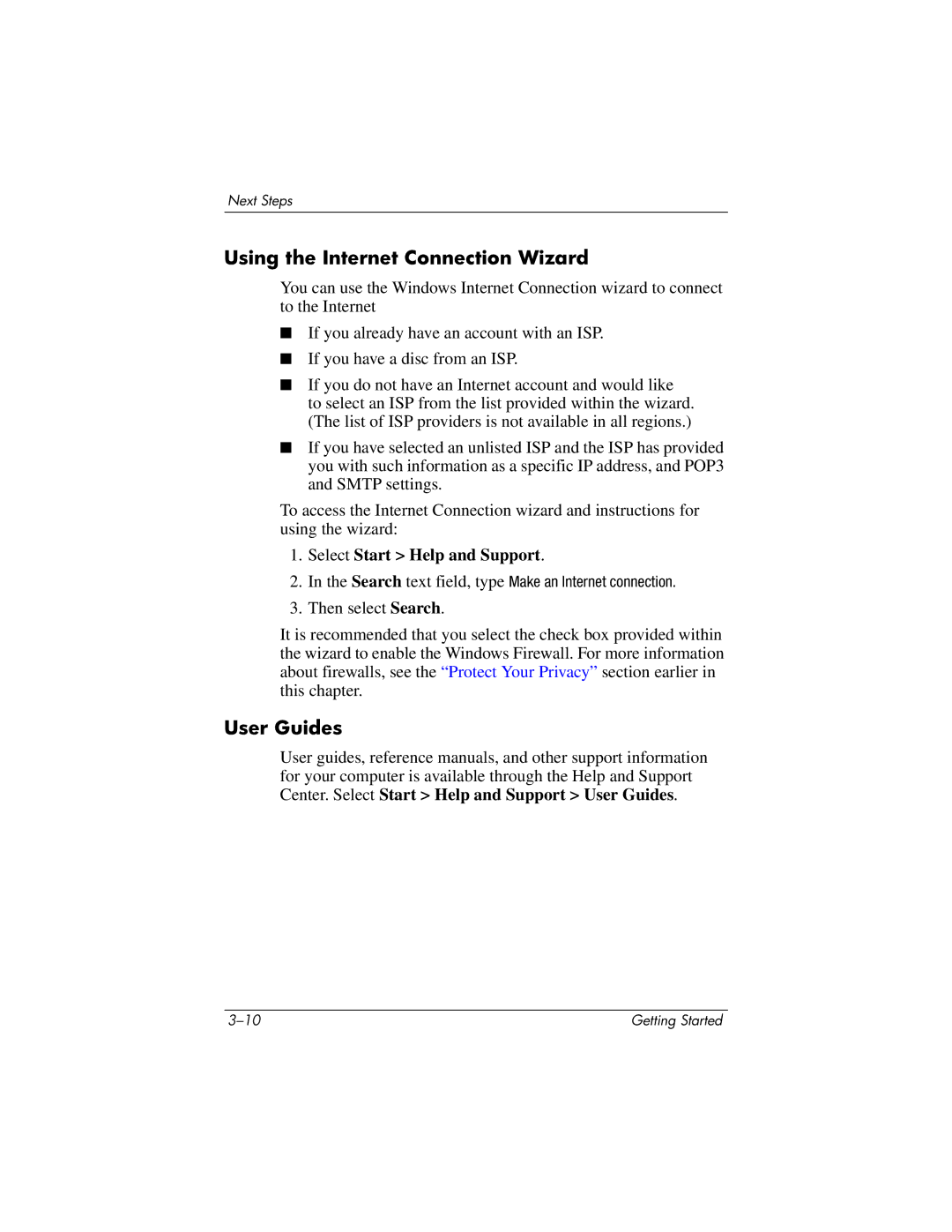 HP 393685-002 manual Using the Internet Connection Wizard, User Guides 