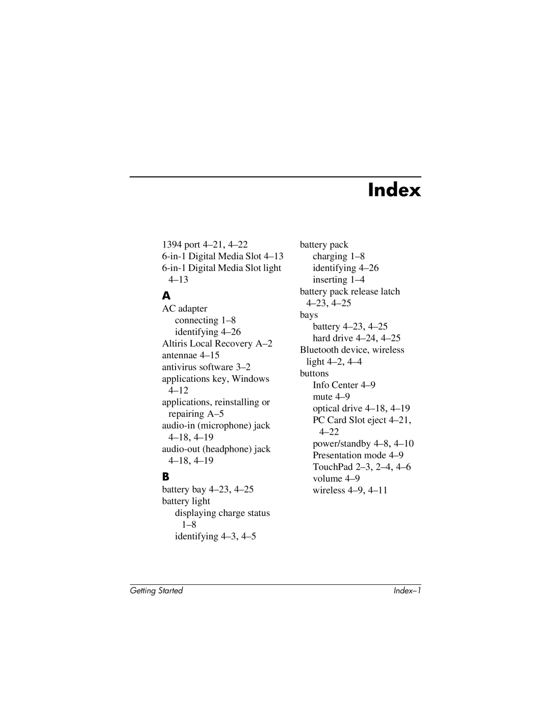 HP 393685-002 manual Index 