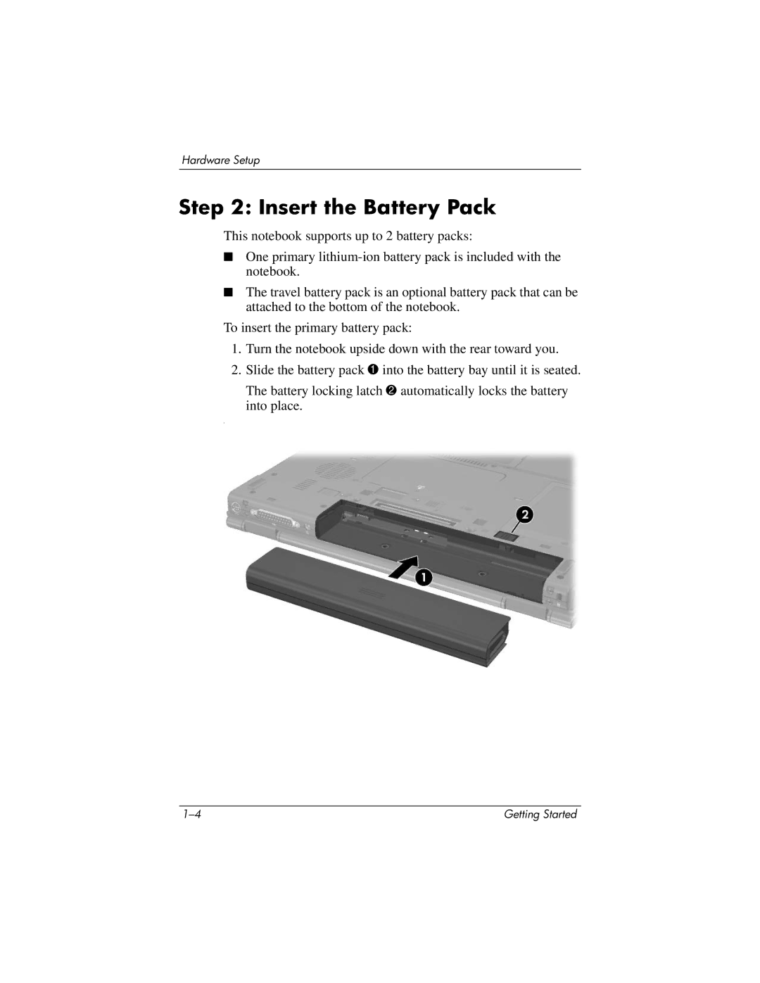 HP 393685-002 manual Insert the Battery Pack 