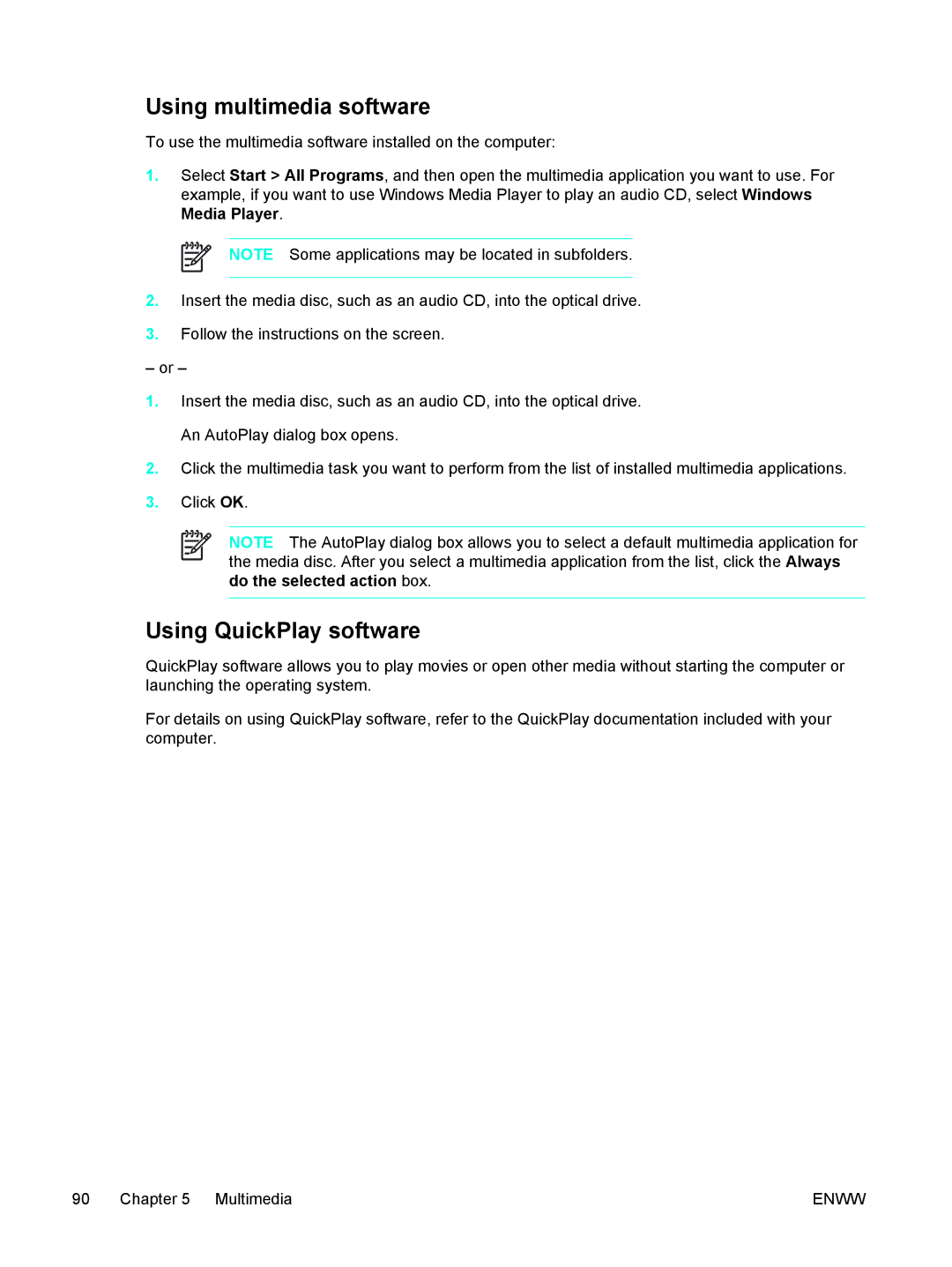 HP 397381-001 manual Using multimedia software, Using QuickPlay software 