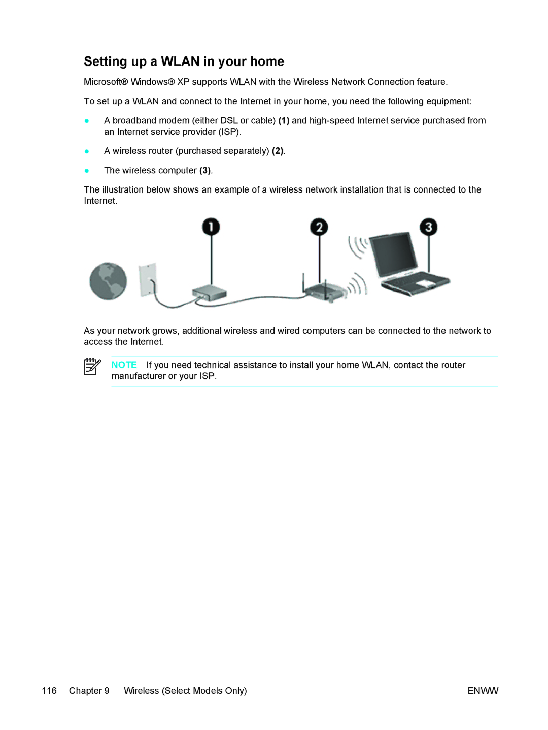 HP 397381-001 manual Setting up a Wlan in your home 