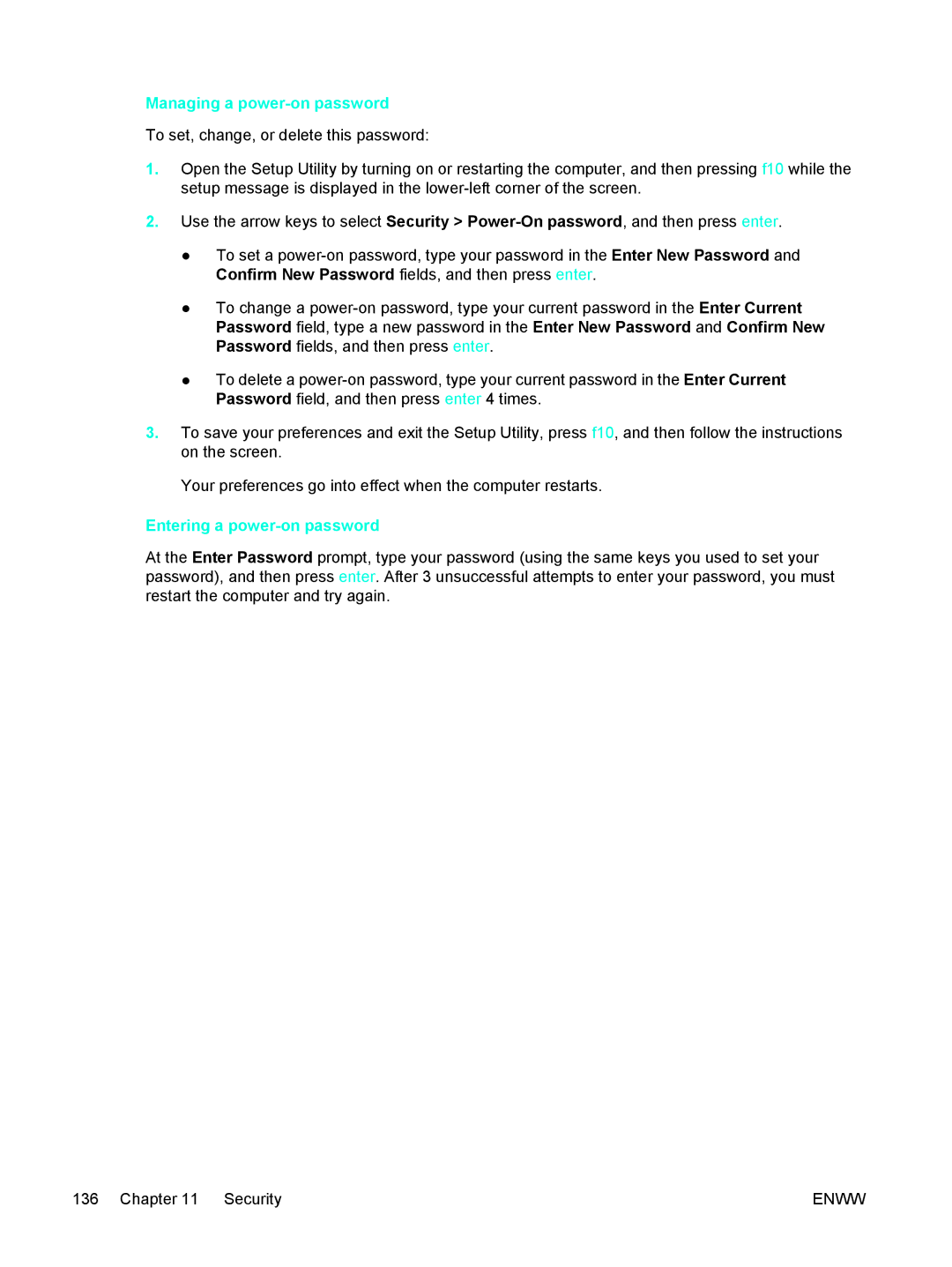 HP 397381-001 manual Managing a power-on password, Entering a power-on password 