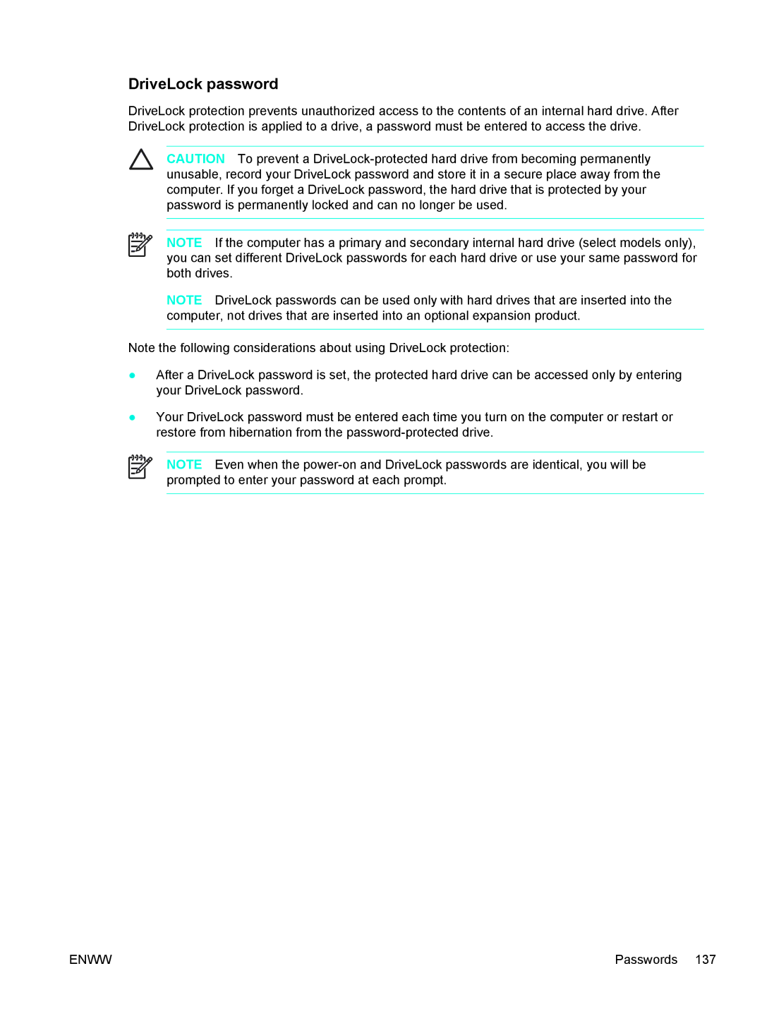 HP 397381-001 manual DriveLock password 