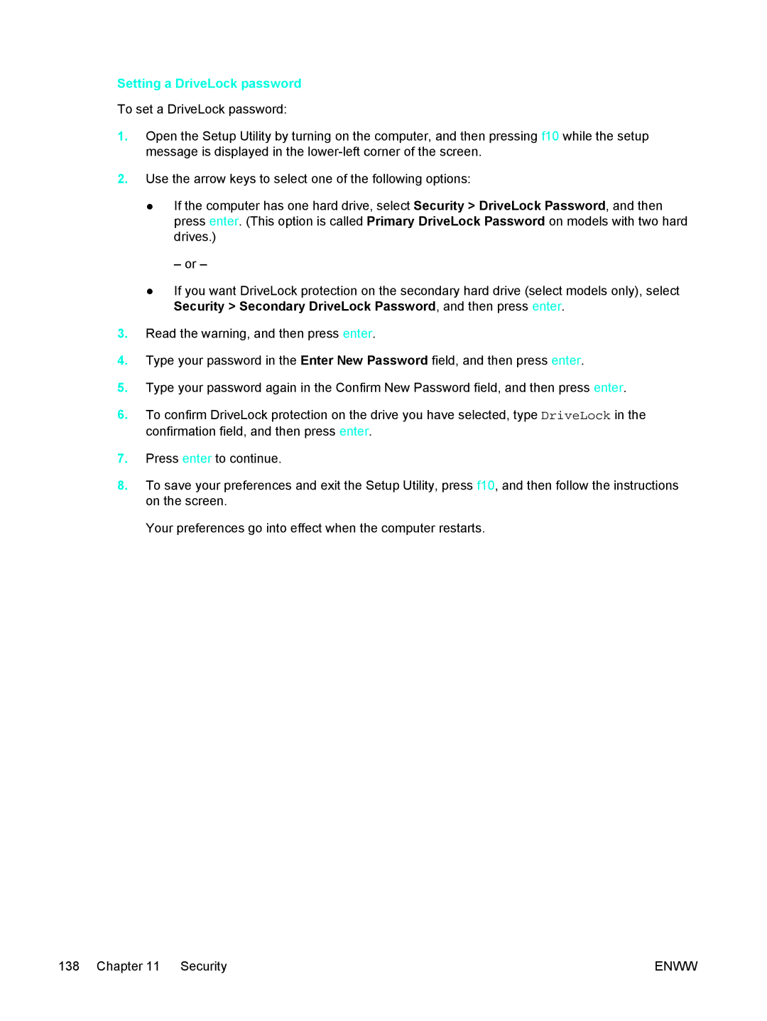 HP 397381-001 manual Setting a DriveLock password 