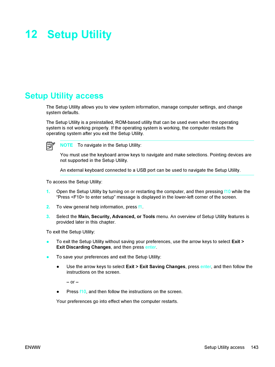 HP 397381-001 manual Setup Utility access 