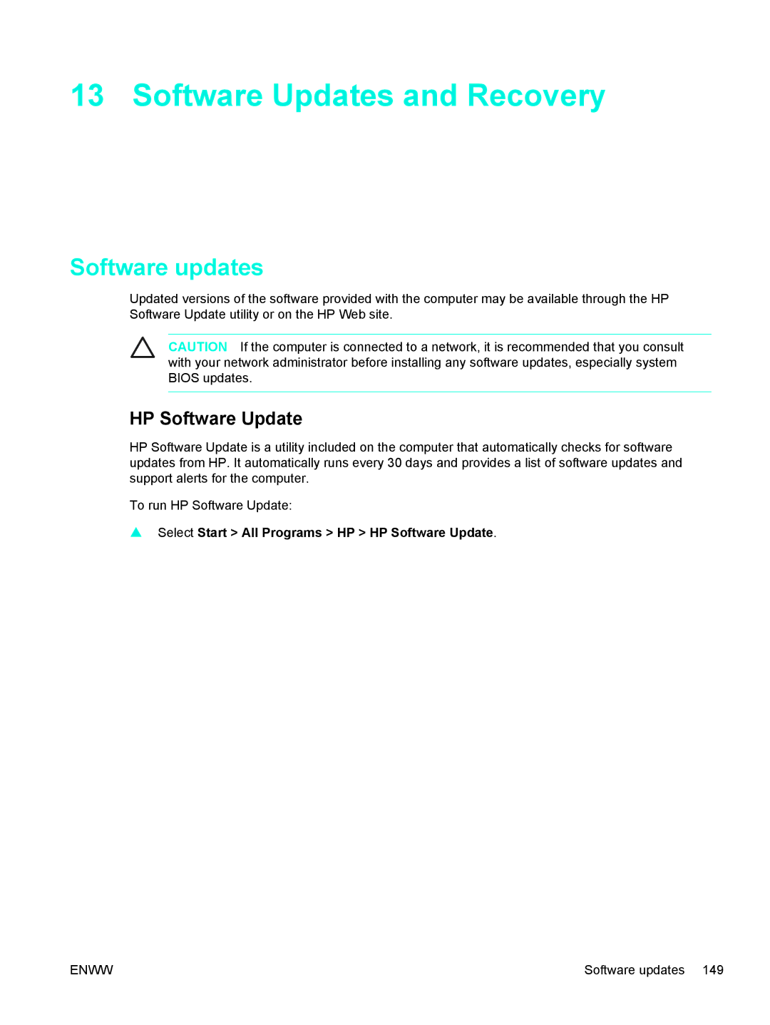 HP 397381-001 manual Software Updates and Recovery, Software updates, HP Software Update 