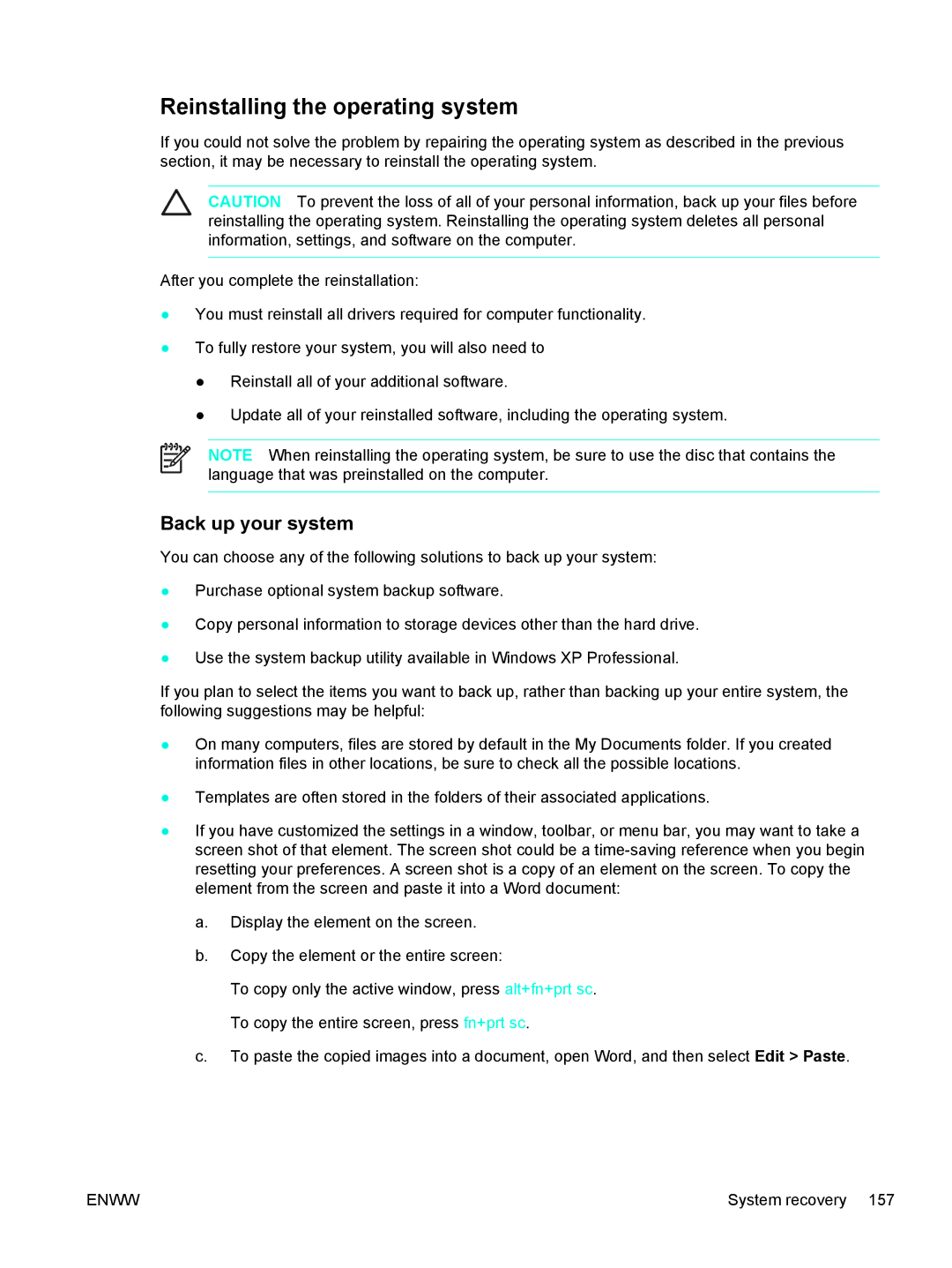 HP 397381-001 manual Reinstalling the operating system, Back up your system 