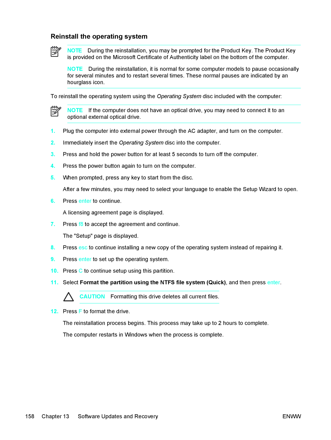 HP 397381-001 manual Reinstall the operating system 