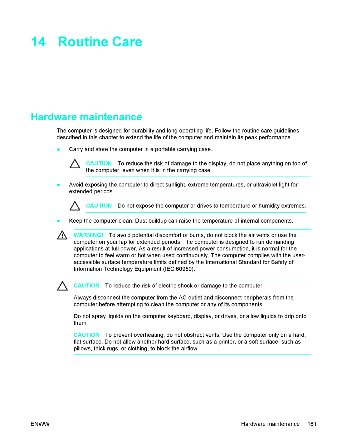 HP 397381-001 manual Routine Care, Hardware maintenance 